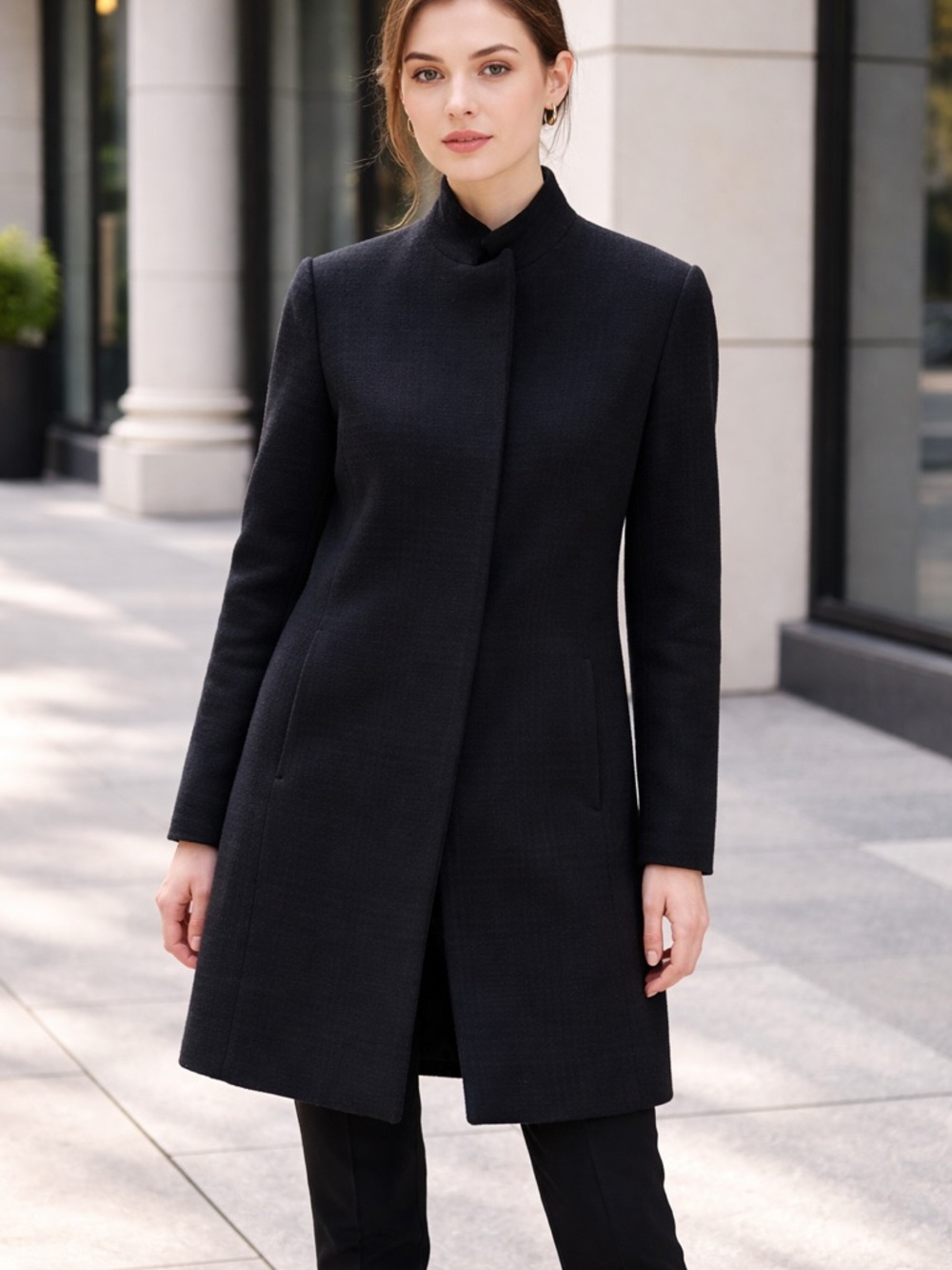 Women's Black Stand-Collar Coat